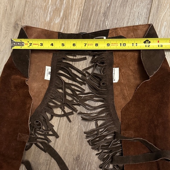 Equi-Grip Horse split suede leather fringed show chaps brown Size M - Picture 4 of 8